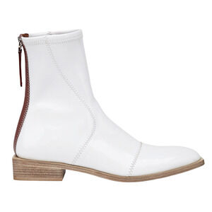Fendi White Patent Neoprene Stretch Logo Sock Ankle Combat Chelsea Boot 36.5